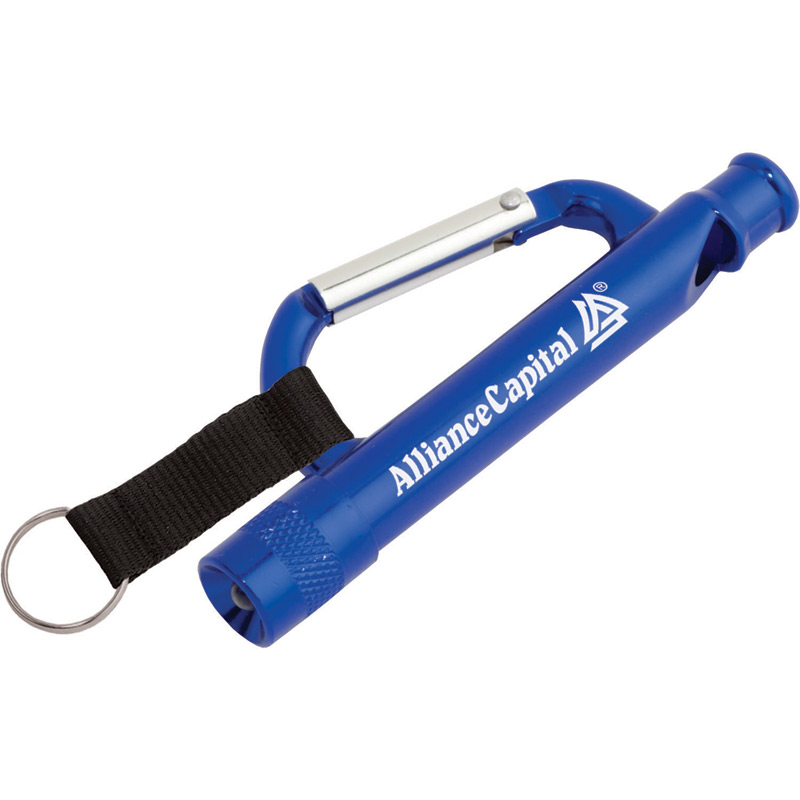 Carabiner Flashlight/Whistle with Strap