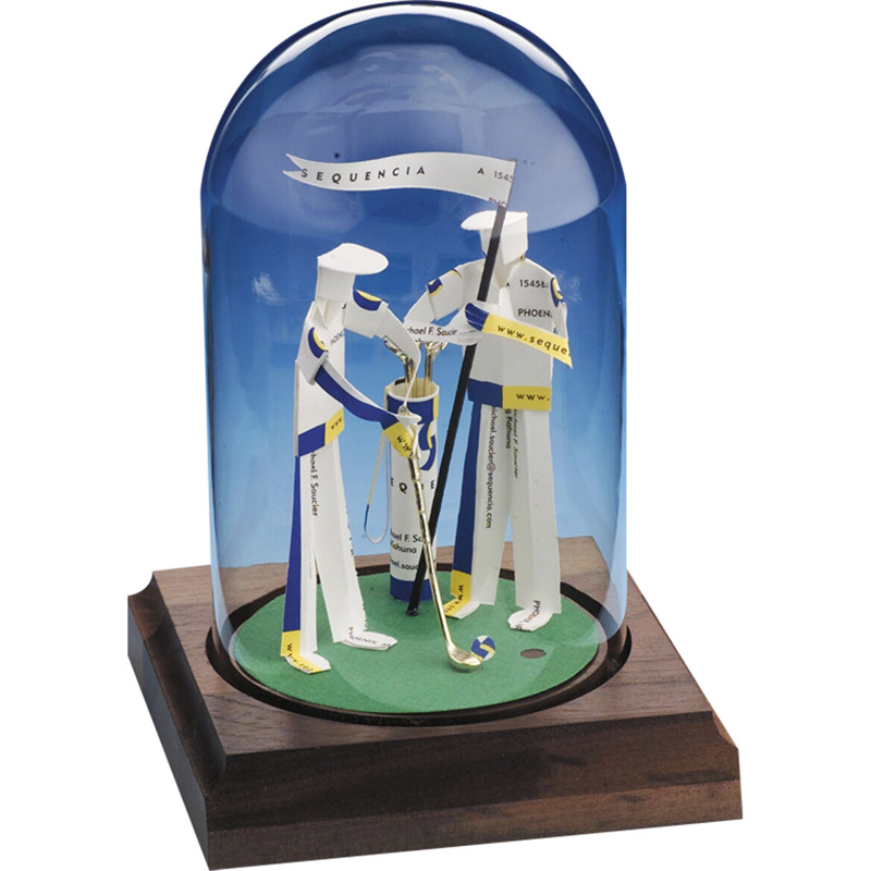 Golfer with Caddy Business Card Sculpture