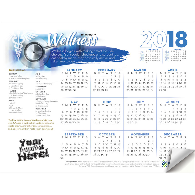 Adhesive Wall Calendar - 2018 Embrace Wellness (Medical)