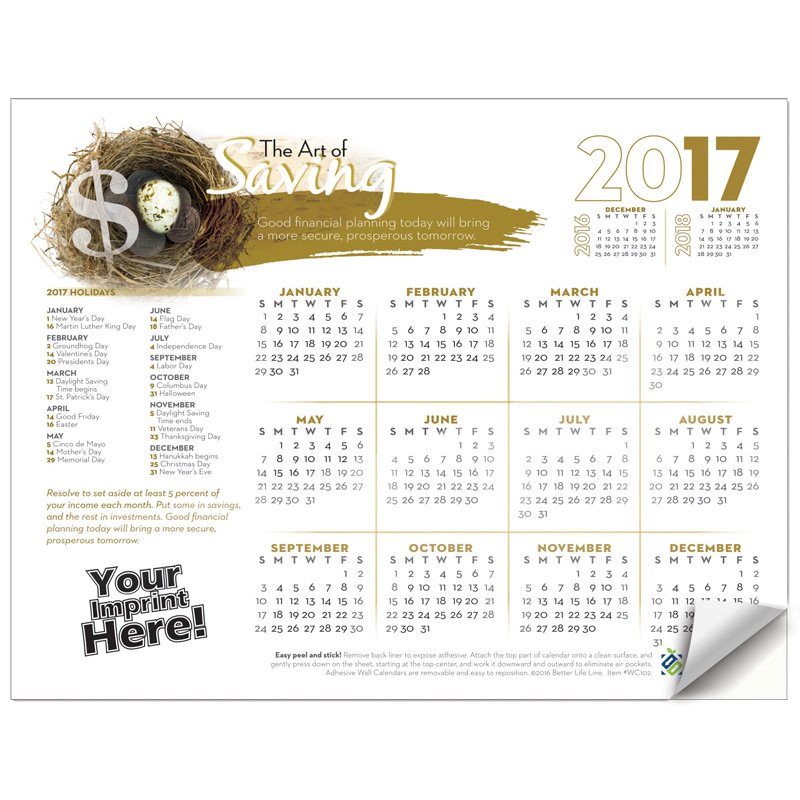 Adhesive Wall Calendar - 2017 The Art of Saving (Financial)
