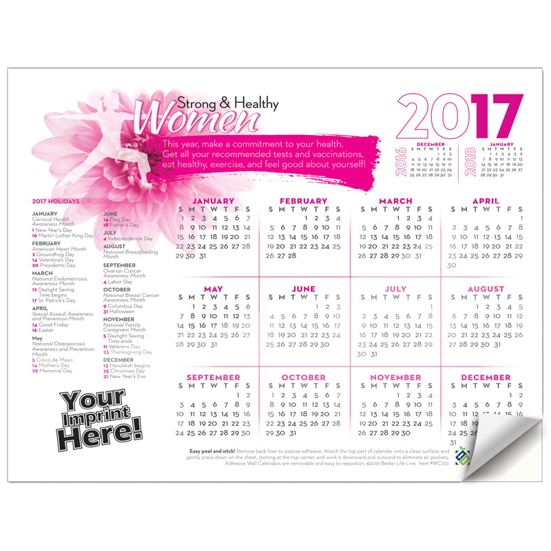 Adhesive Wall Calendar - 2017 Strong & Healthy Women (Women's Health)
