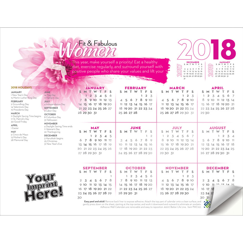 Adhesive Wall Calendar - 2018 Fit & Fabulous Women (Women's Health)